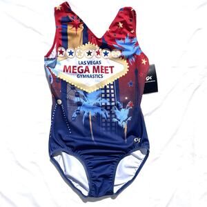 Las Vegas Mega Meet Gymnastics GK Leotard Women Extra Large Red Blue AXL
